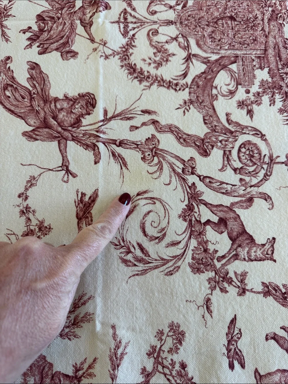 Williams Sonoma Italian Cotton Red Toile Tablecloth Made in Italy Approx 67 x 97